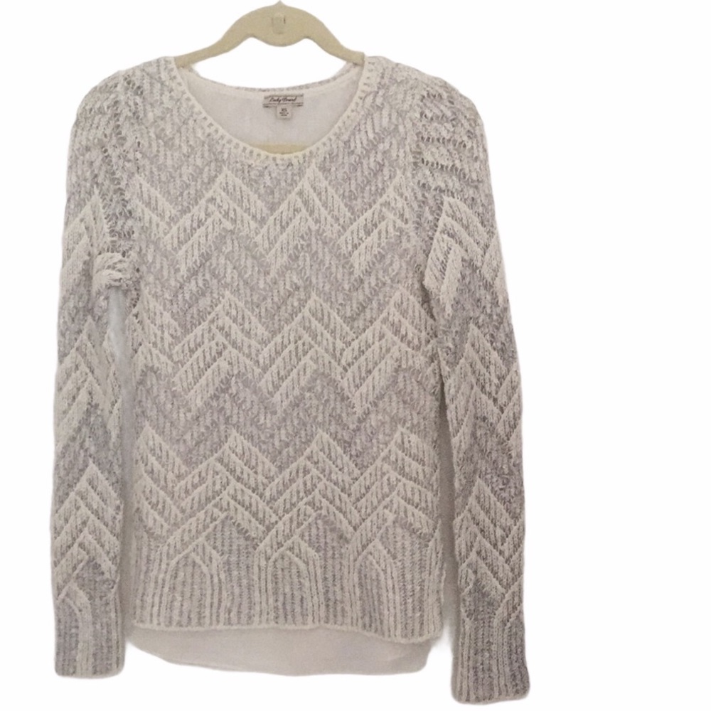 Lucky Brand Open Knit Sweater Womens Size XS Silver Metallic White Geometric